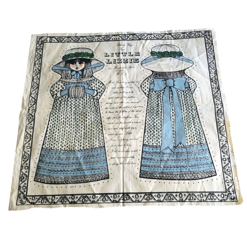 Pollock's Rag Toys Cut & Sew LITTLE LIZZIE Soft Sculpture DOLL Girl Blue Fabric